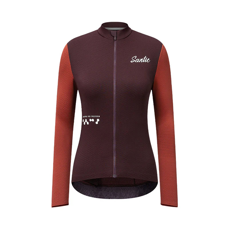 Jersey de Ciclismo Térmico Santic Yihui Mujer - Vino - 14°C a 22°C