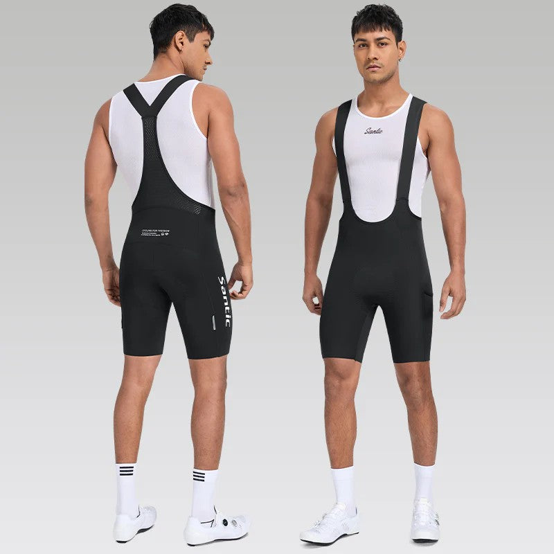Culote corto con tirantes y almohadilla Elastic Interface® para hombre de Santic LuZheng Negro