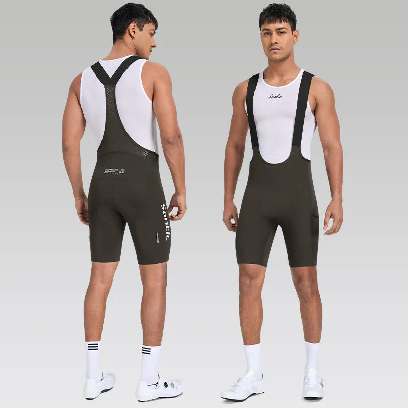 Culote corto con tirantes y almohadilla Elastic Interface® para hombre de Santic LuZheng Verde