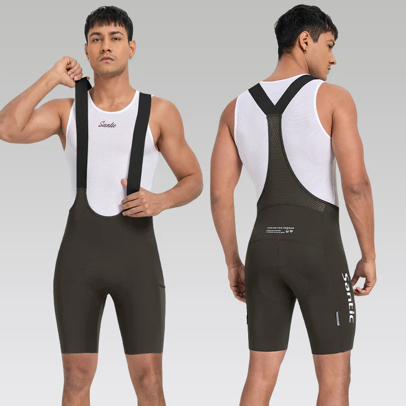 Culote corto con tirantes y almohadilla Elastic Interface® para hombre de Santic LuZheng Verde