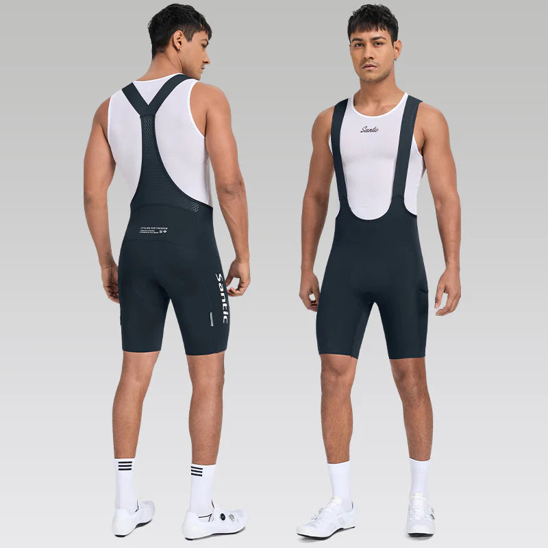 Culote corto con tirantes y almohadilla Elastic Interface® para hombre de Santic LuZheng Azul Marino
