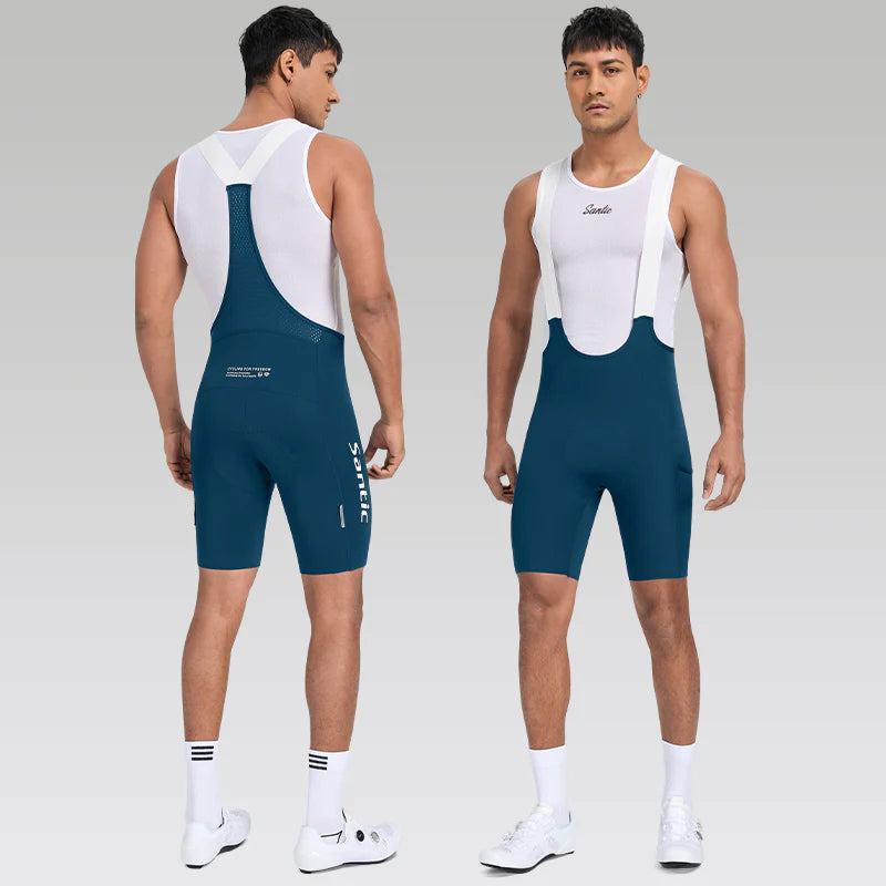 Culote corto con tirantes y almohadilla Elastic Interface® para hombre de Santic LuZheng Azul Claro