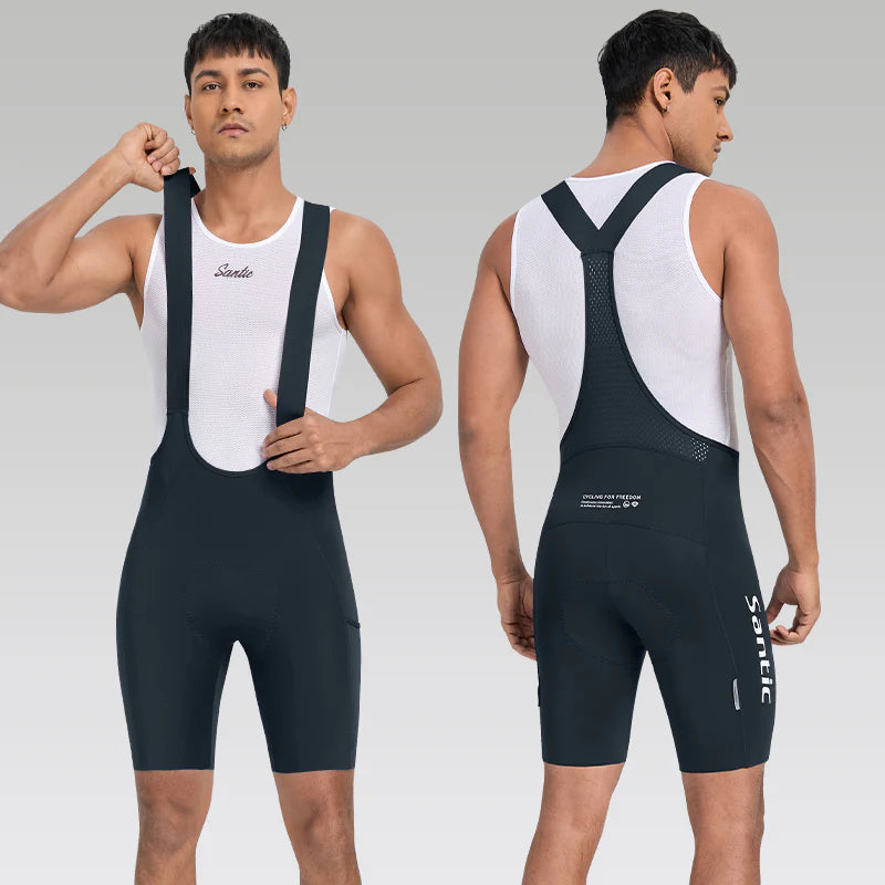 Culote corto con tirantes y almohadilla Elastic Interface® para hombre de Santic LuZheng Azul Marino