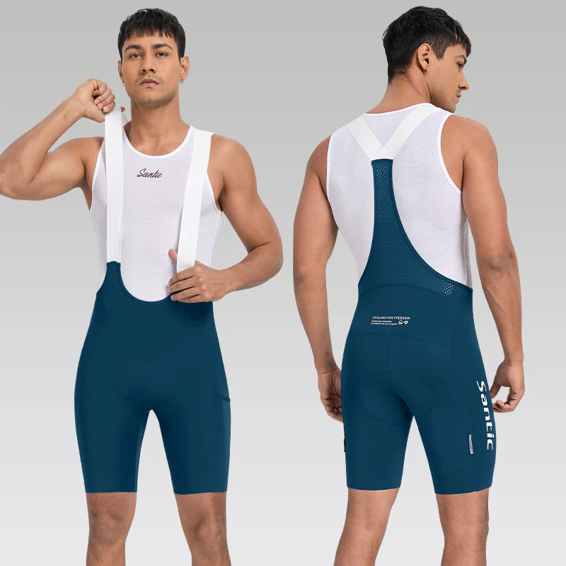 Culote corto con tirantes y almohadilla Elastic Interface® para hombre de Santic LuZheng Azul Claro