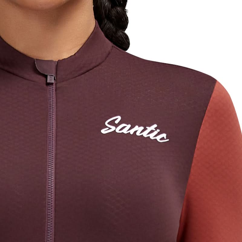 Jersey de Ciclismo Térmico Santic Yihui Mujer - Vino - 14°C a 22°C